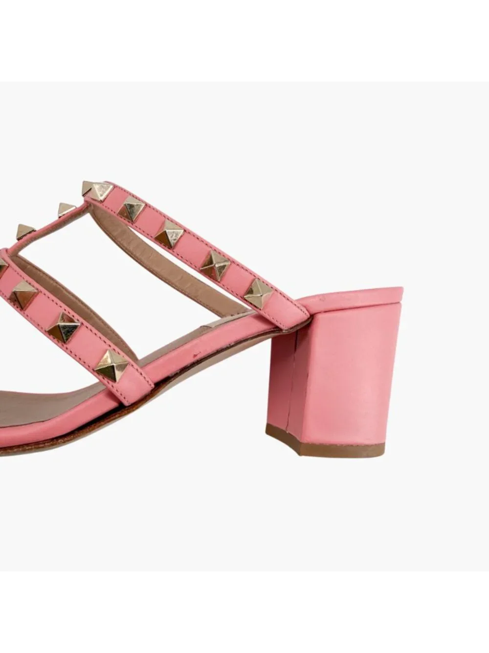 Valentino Rockstud Cage Block Heel Mule Sandals Pink Leather Size 38 US 8